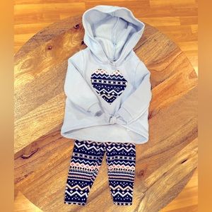 Carter’s cotton heart hoodie with matching pants. Worn once. 9 months